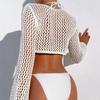 European & American Women's Long Sleeve Crew Neck Hollow Knit Pullover Sweater Beach Cover-up