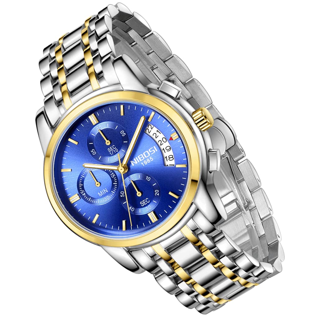 Watch Arm Watch Waterproof Business Stylish Silver Chronograph Brand Analog Casual Metal Band Stainless Steel Gentleman Watch Date Fluorescent Luxury