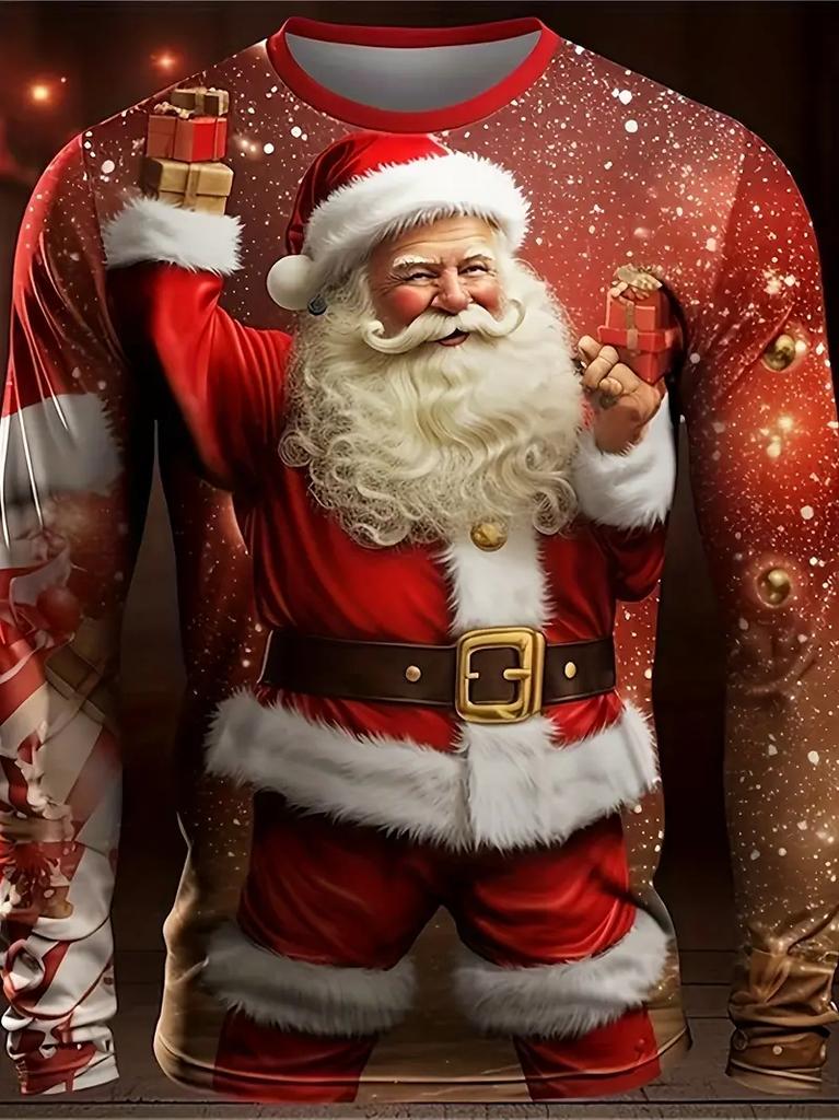 Merry Christmas Pattern Santa Claus 3D Print T-Shirt Men Women Long Sleeve O-Neck T Shirts Oversized Harajuku Top Kid Clothing