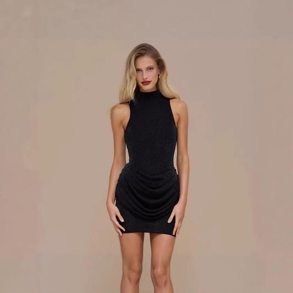 2026 Spring/Summer European & American Women's Solid Color Sleeveless Glitter Slim-Fit Short Dress