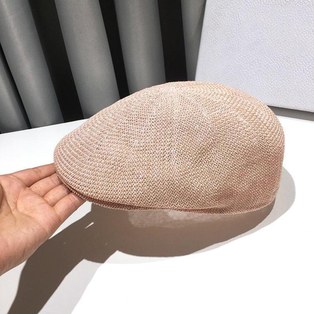 Retro Style Solid Color Straw Hat Adjustable Sun Visor Beach Hat Sun Protection Mesh Breathable Panama Hat Tide Summer