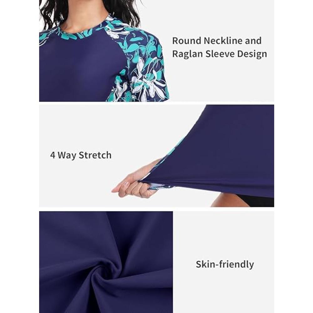 CHARMLEAKS Womens Rash Vest Short Sleeve UPF 50+ Lightweight Quick Dry Swim Shirt (No Bottom)