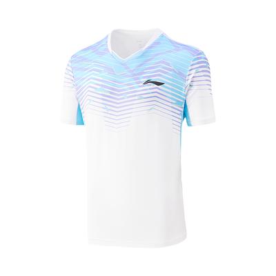 Li Ning Provinzmannschaft Wettkampfserie Colorblock V-Ausschnitt Schweißableitendes Sport Kurzarm T-Shirt Unisex Oberteile Standard-Weiß AAYU141-2