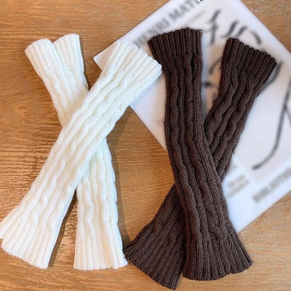Fashion Winter Lolita Long Fingerless Gloves Women Winter Arm Warmer Knitted Arm Sleeve Casual Soft Girls Punk Gothic Mittens