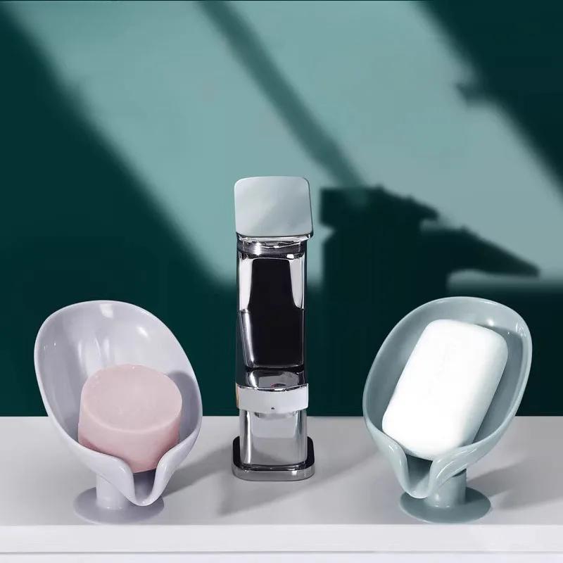 Leaf Shape Soap Box Drain Soap Holder Bathroom Accessories Suction Cup Soap Dish Tray Soap Dish for Bathroom Soap Container