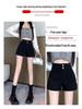 Women's High-Waist A-Line Black Suit Shorts - Summer 2024 - Slimming Fit with Elastic Waistband.