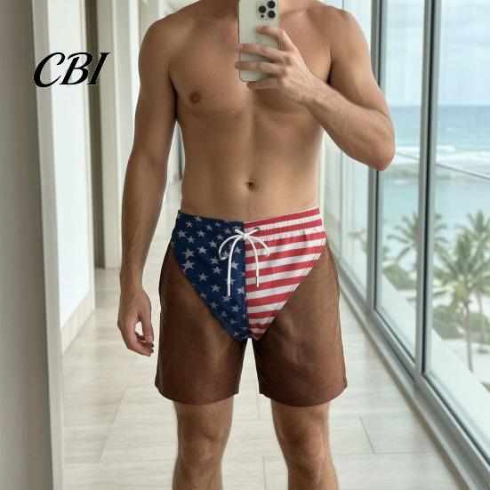Patriottische Shorts Grappige Mannen Shorts, Amerikaanse Sterren en Strepen Zwembroek, Snel Droog Trekkoord Taille Board voor Zomer Strand