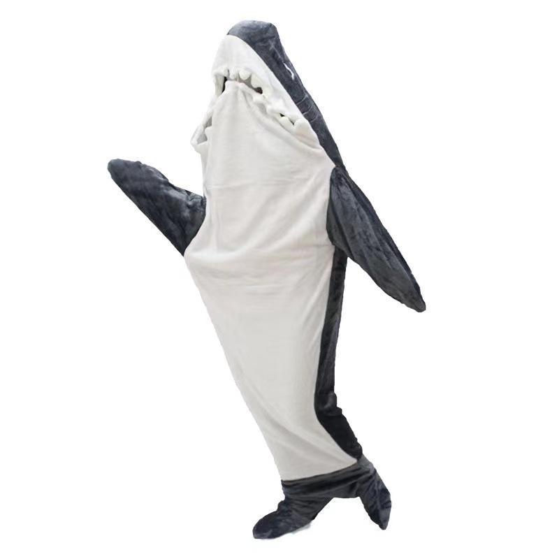 Shark Sleeping Bag Hoodie - Flannel Cartoon Cute One-Piece Pajamas Blanket