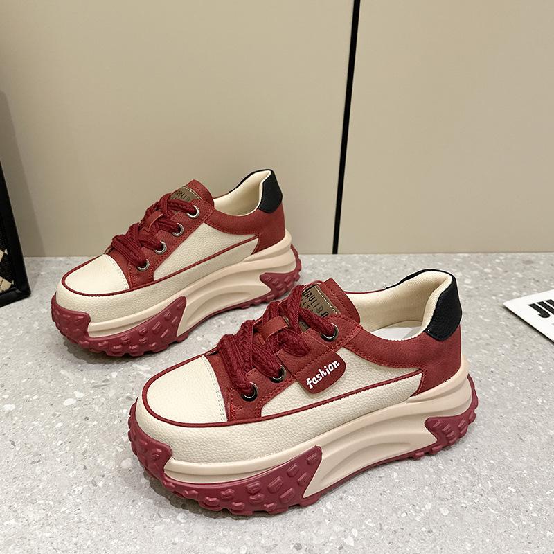 

Новые модные простые туфли на платформе, повседневные дышащие студенческие одинарные туфли, женская мода, универсальные спортивные дышащие белые туфли 36 красный