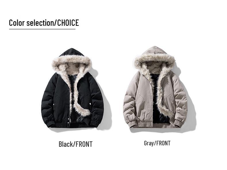 Unisex Thick Plush Vulture Hooded Cotton Winter Jacket