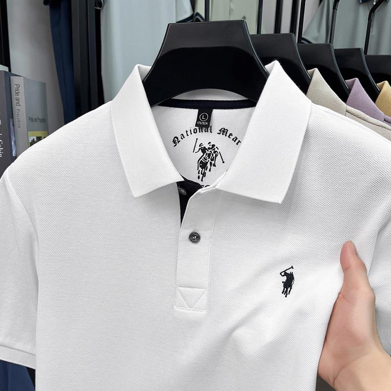 STORN Sommar Broderad Krage T-shirt för Herrar, Casual, Business, Kortärmad Pikétröja, Kortärmad Topp