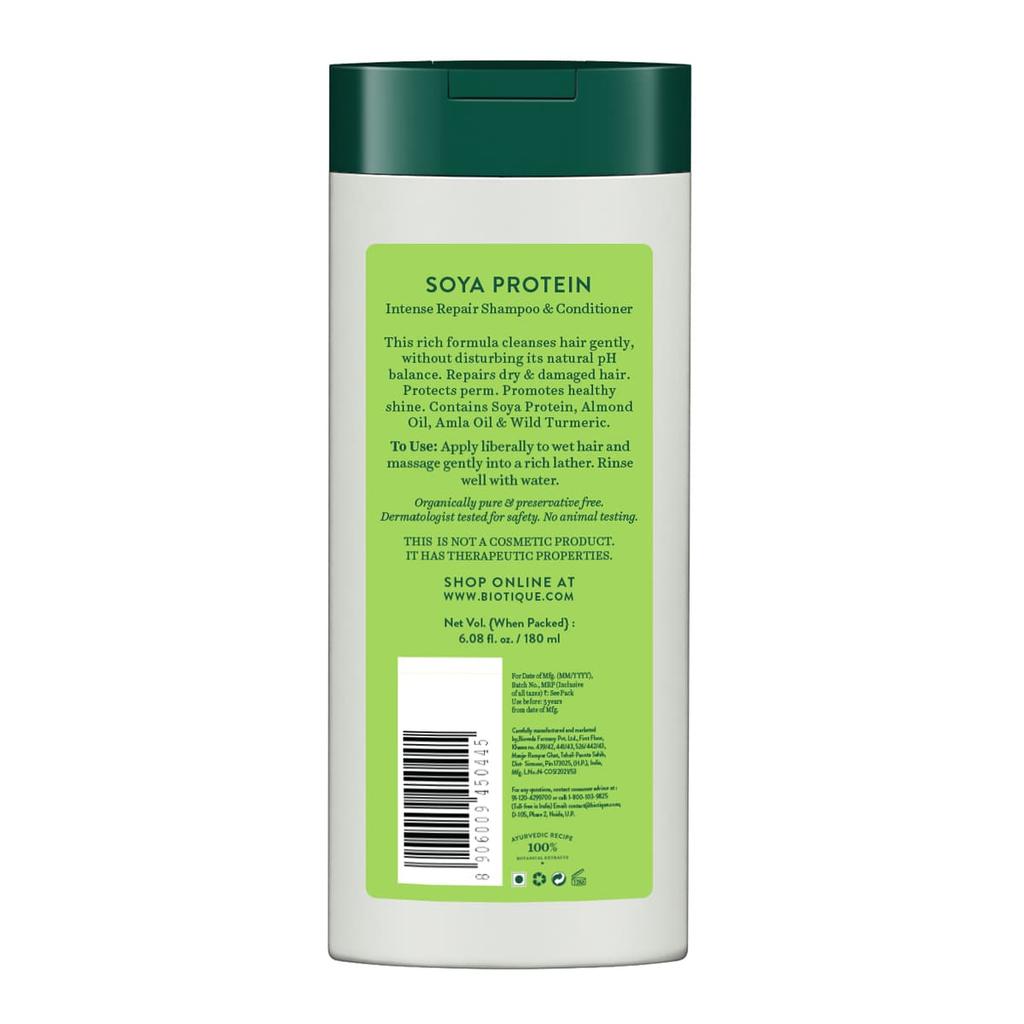Biotique Bio Soya Protein Shampoo & Conditioner 180ml – Repairs Dry Damaged Hair, Adds Shine, pH Balance, Color Protection