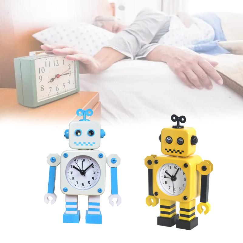 Alarm Cartoon Robot Clock Metal Casing Analog Hands Childrens Room Space Living