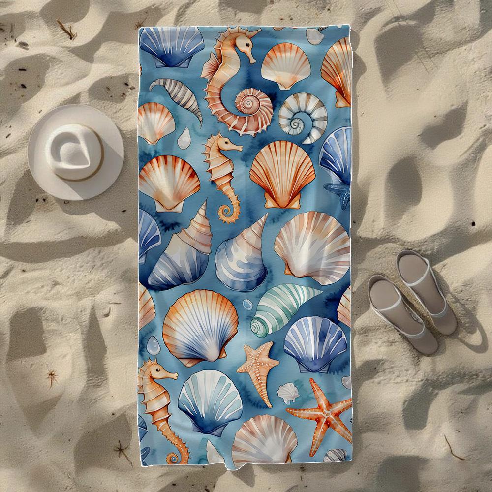 Marine Life & Nautical Pattern Beach Towel, Soft Quick-Drying, Perfect For Portable Outdoor Travel, Camping And Summer Beach