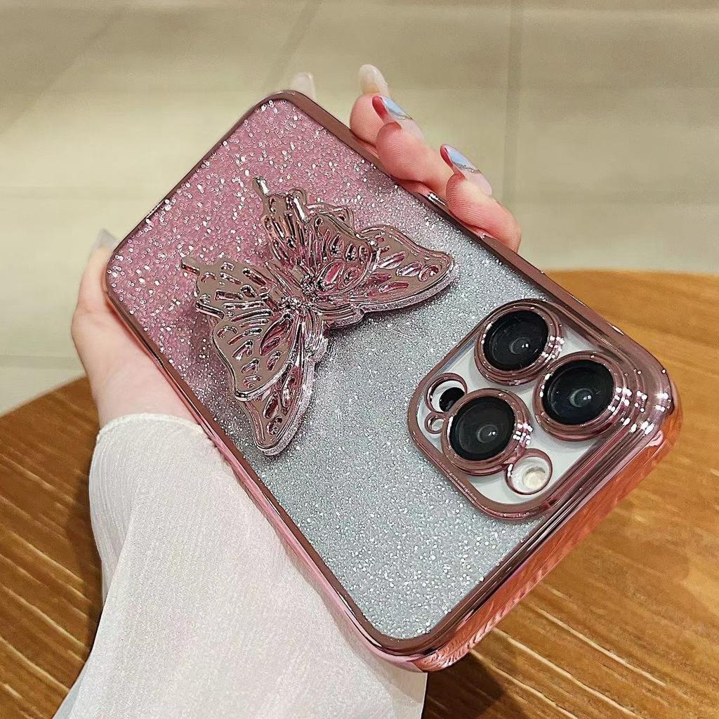 Glitter Plating Butterfly Holder Phone Case For Funda Motorola Moto G9 G8 E7 Plus Power Play E6s E14 Edge 20 30 Bracket Cover
