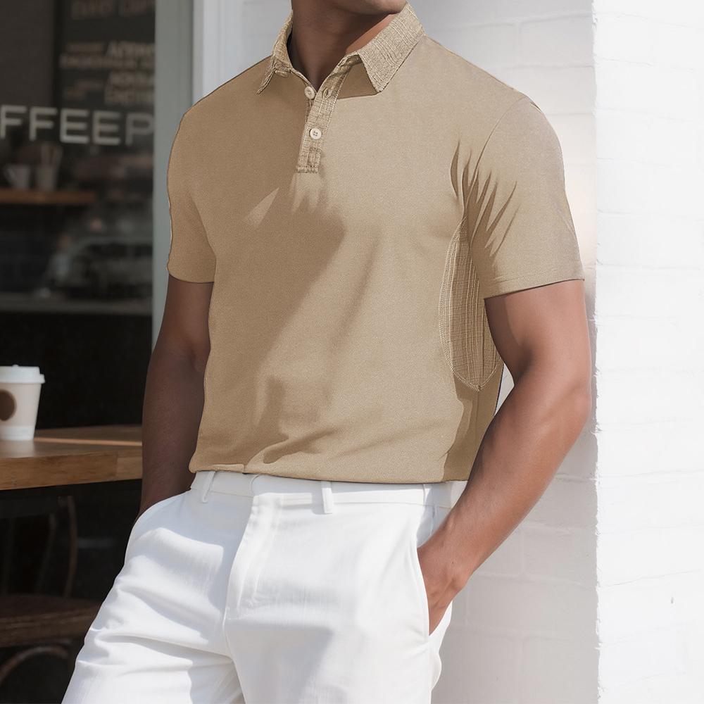 European and American Summer Men's Fashion Lapel Casual Loose Solid Color Short Sleeves