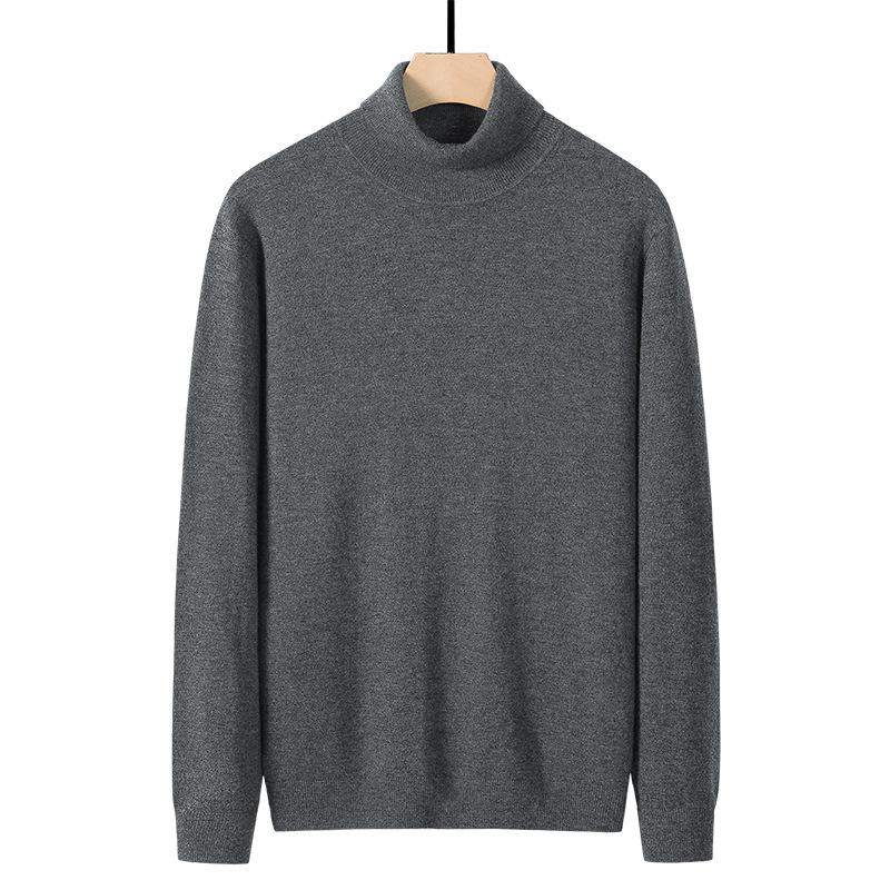 Autumn and Winter Men's Turtleneck Bottom Sweater Solid Color 100% Wool Sweater Thickened Warm Knitted Thread