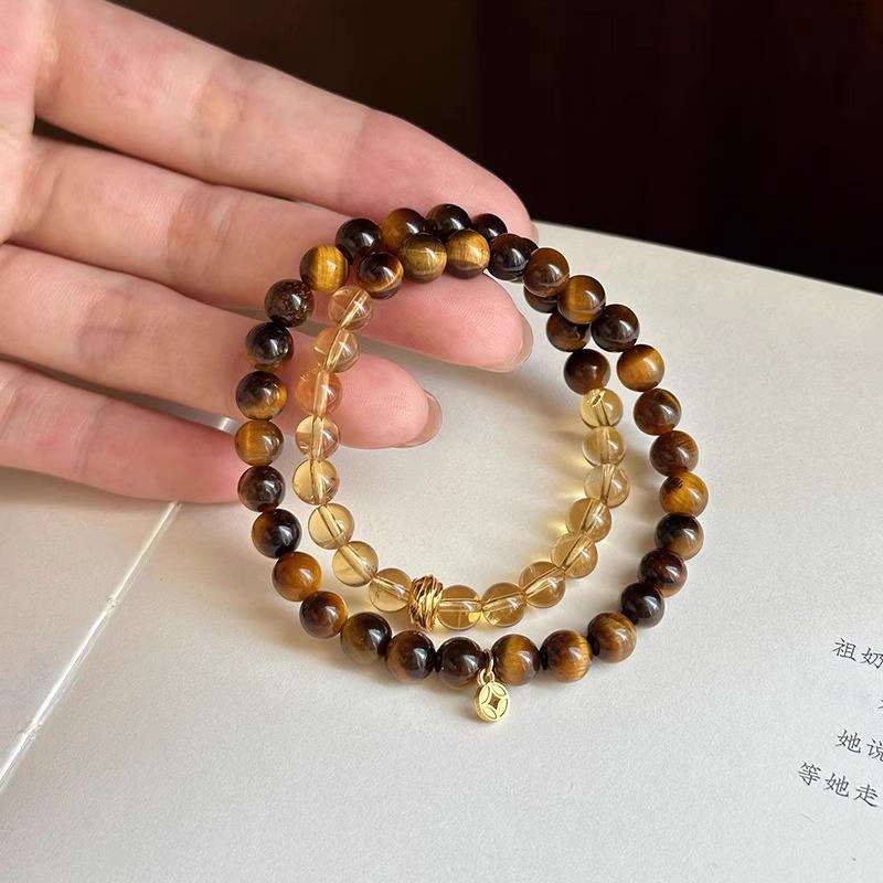 Tiger Eye Glass Beaded Layered Bracelet: Chinese-Style, Versatile, Elegant Hand Jewelry for Women