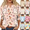 Damenmode Lässiges Oberteil mit Ärmeln und Oster-Elementen-Print, Rundhalsausschnitt