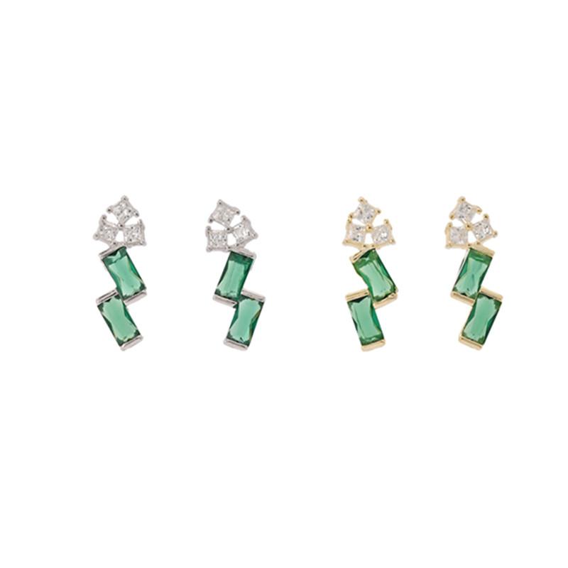 925 Sterling Silver Trendy Minimalist Geometric Green Zircon Design Stud Earrings For Women Vacation Daily Fine Jewelry