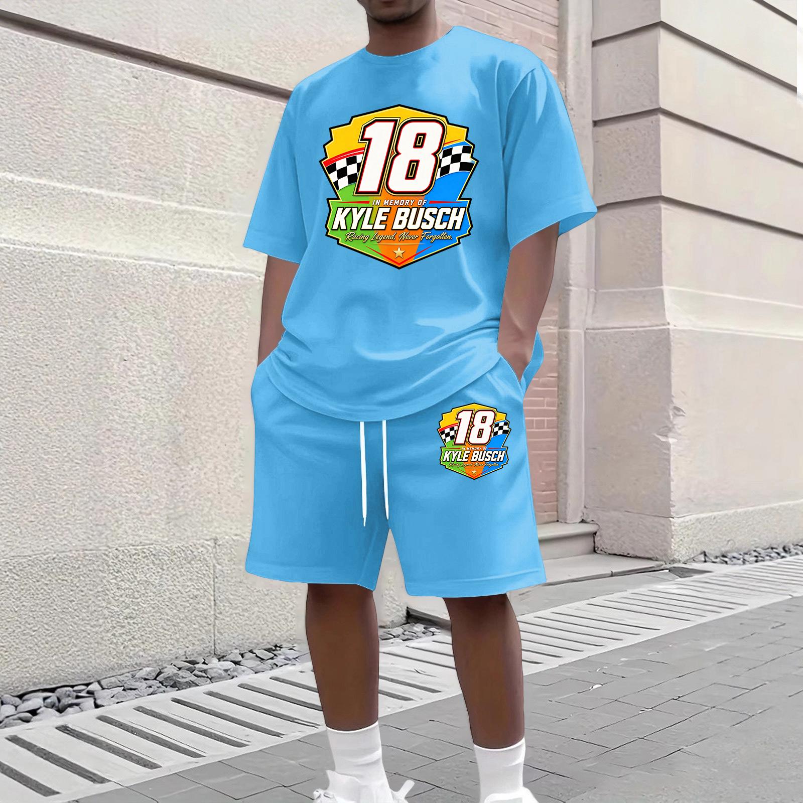 Men s Fan Graphic T-Shirt and Shorts Set, Short Sleeve Neck Tee with Athletic Shorts, Summer Casual 2-Piece Outfit S