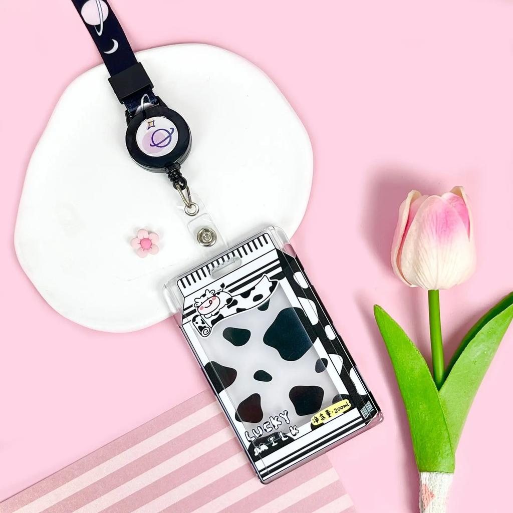 Student Fun Transparent Card Covers Spring Rope Cartoon Meal Card Case Game Cards Protection Covers Lanyard Credit Card Holder