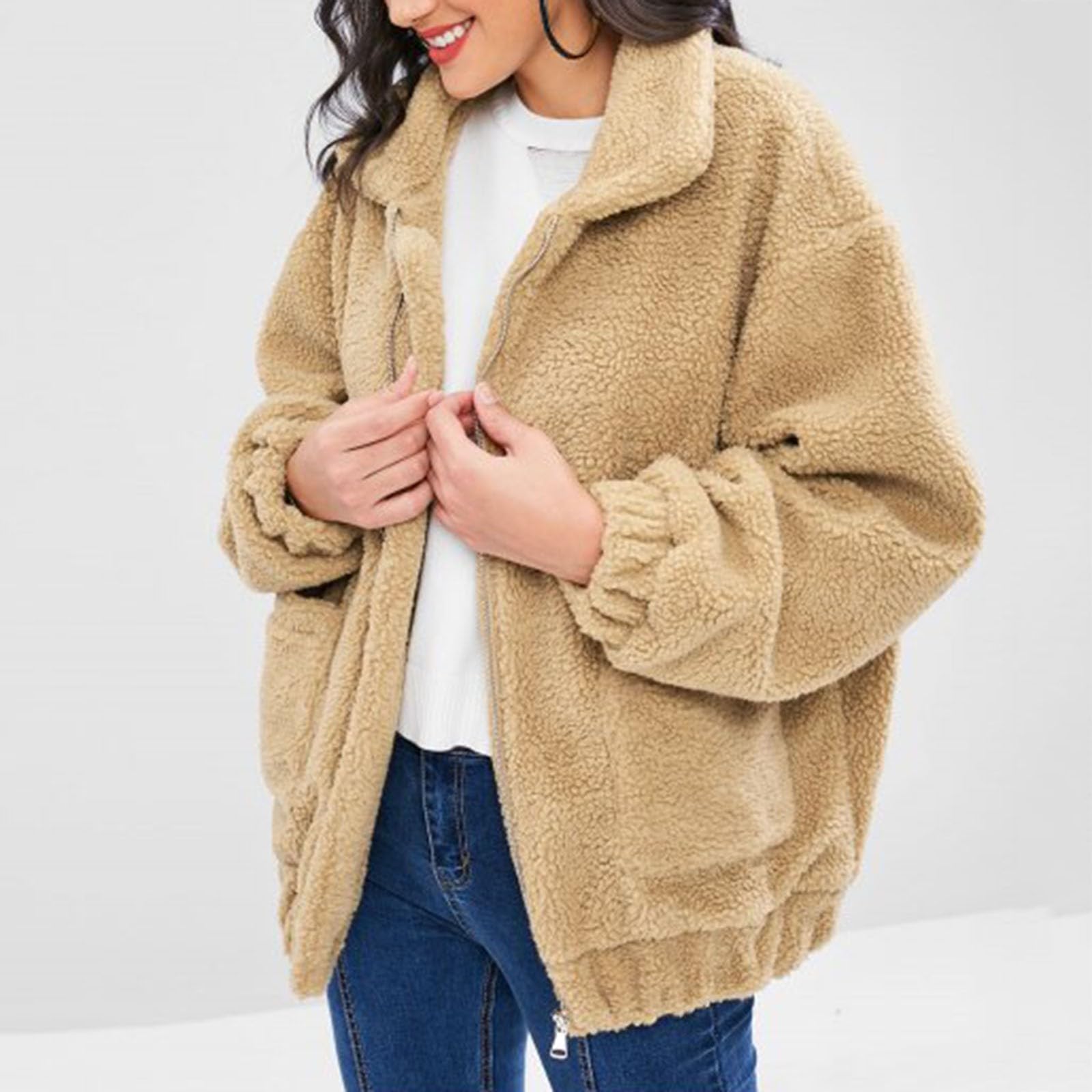 

Женские зимние пальто Теплые плюшевые куртки Кардиган с открытой передней частью и длинными рукавами Модная пушистая верхняя одежда XL кофейный