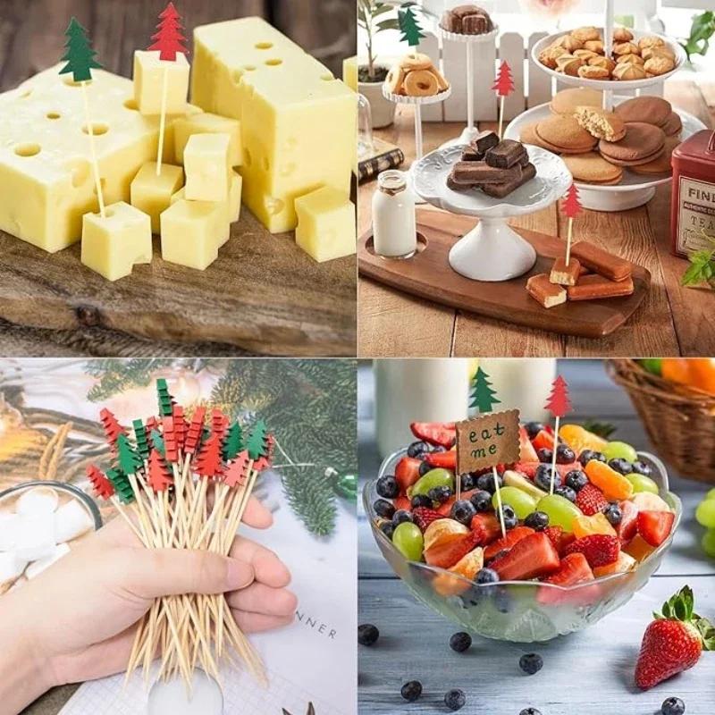 Christmas Toothpicks Decorative Bamboo Skewers Creative Appetizer Fruit Cheese Picks Art Cocktail Picks Christmas Supplies