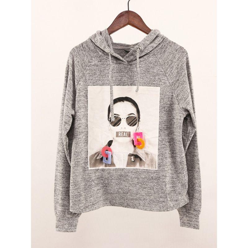 

Весенне-осенний женский серый трикотаж с капюшоном в стиле Аватар, европейский и американский одинарный Grey XS