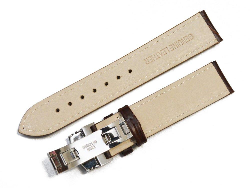 King Watch Strap Compatible with Omega De Aftermarket Embossed Crocodile Leather Strap with Deployment 19mm [Import Original] Ville, Buckle, Brown,