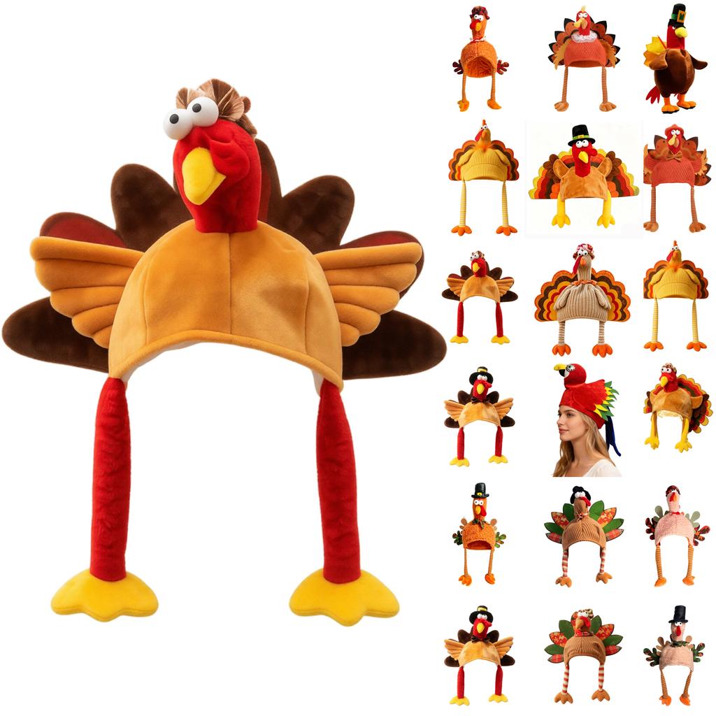 Turkey Plush Hat for Thanksgiving Halloween Party, Funny Novelty Costume Headpiece for Men Women Adults