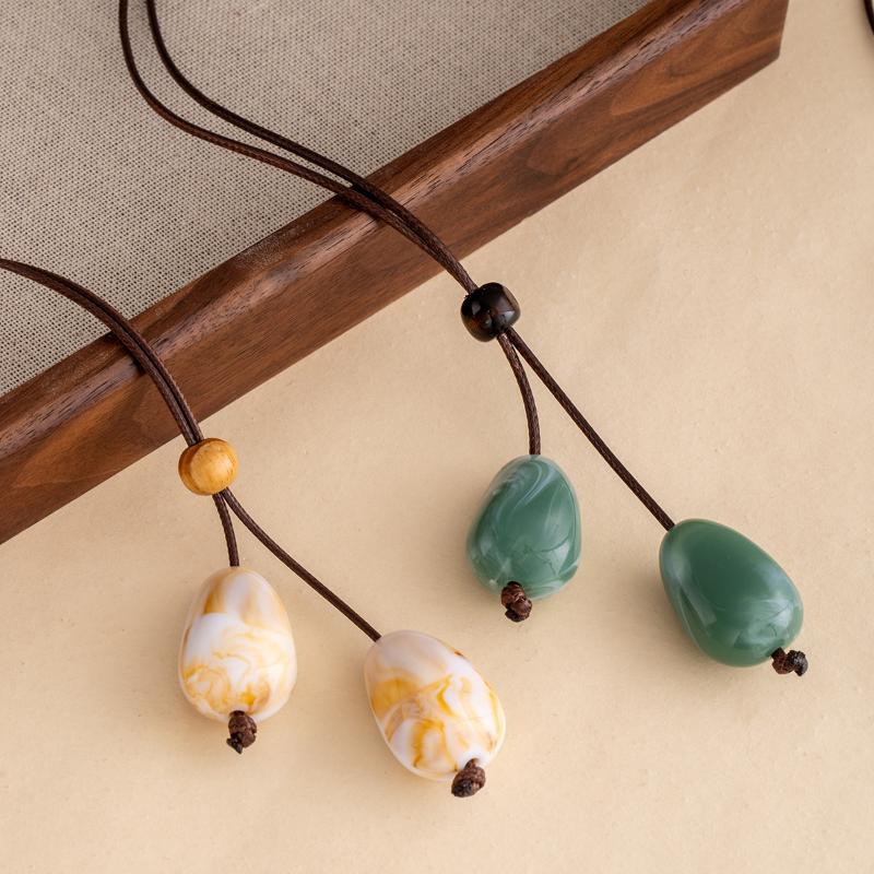 Elegant Long Oval Pendant Necklace Chinese Style Forest System Simple Vintage Zen Design Jewelry Accessory