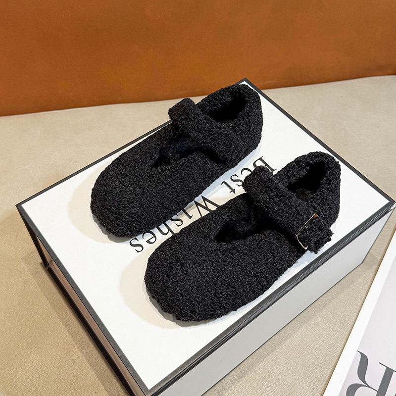 Girls' Soft-Soled Lamb Wool Outdoor Driving Shoes, Autumn/Winter 2025, with Fleece Cotton Lining, Versatile and Warm.