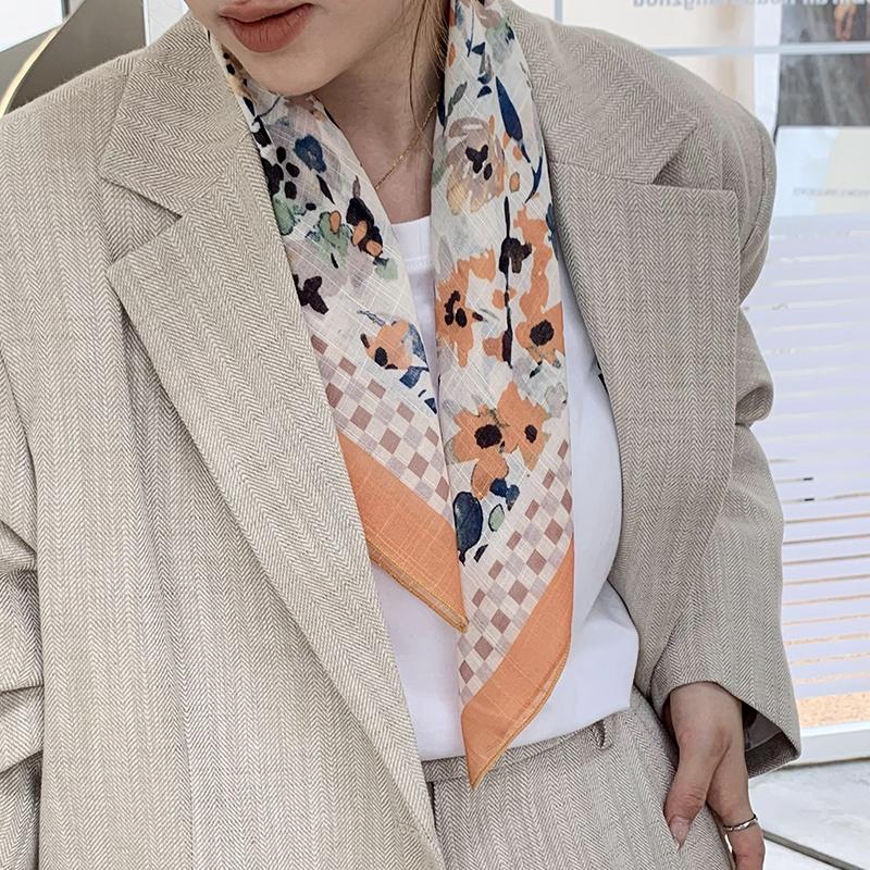 New summer cotton and linen silk scarf women's spring and autumn versatile small square scarf neck protection headscarf decorative scarf