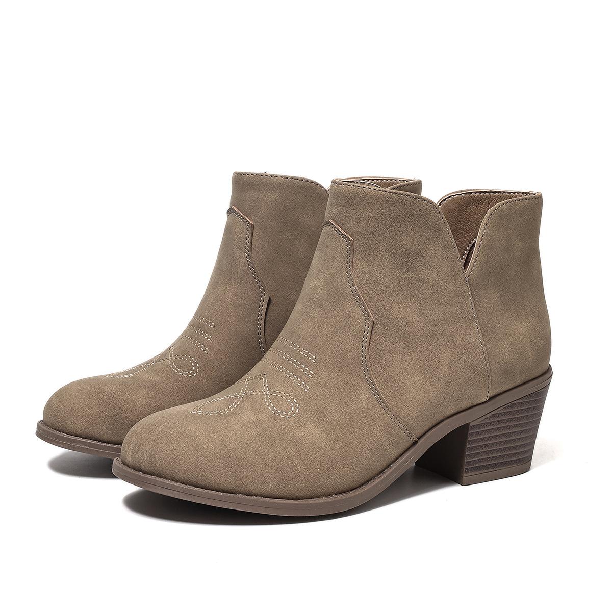 Vintage Embroidered Low-cut Ankle Boots, Hollow