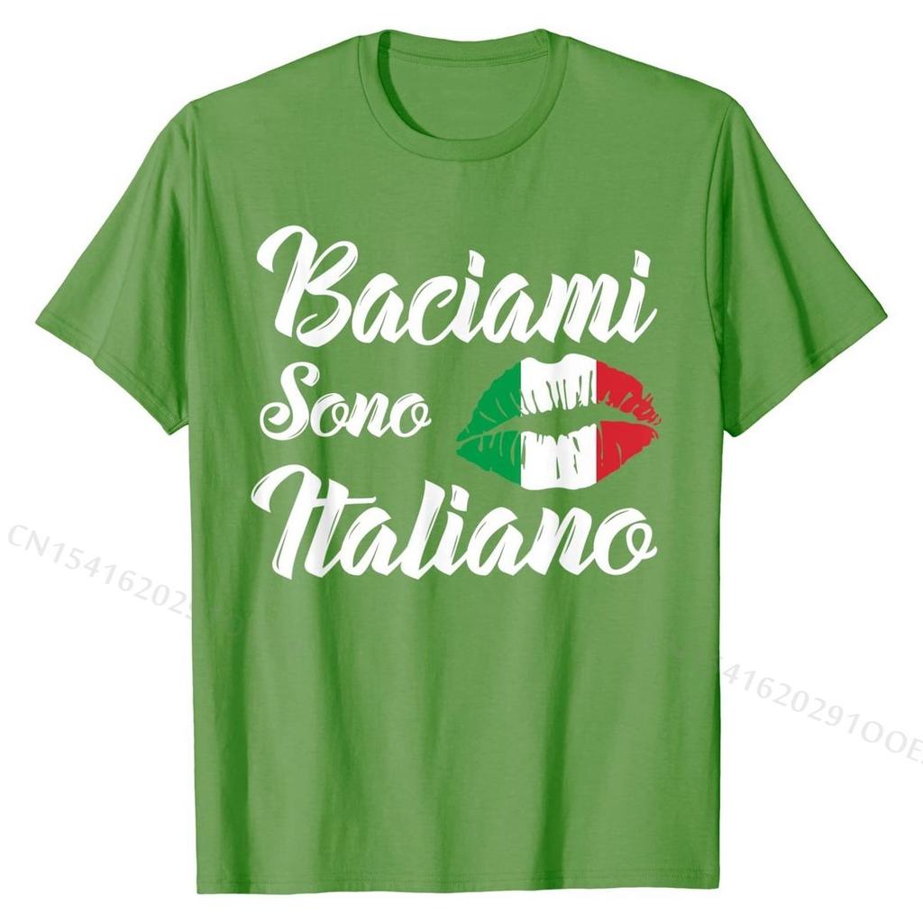 Baciami Sono Italiano Kiss Me Im Italian Italia Italy Funny T-Shirt T Shirts Slim Fit 3D Cotton Mens Tops Tees On