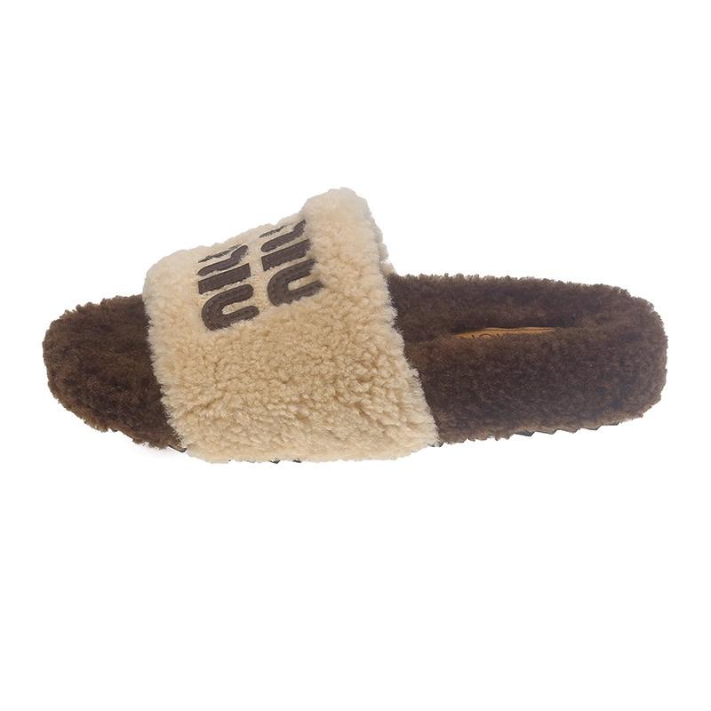 Premium sense explosion thick-bottomed fluffy slippers women's 2025 new versatile small fragrant style letter one-word drag foreign style comfortable