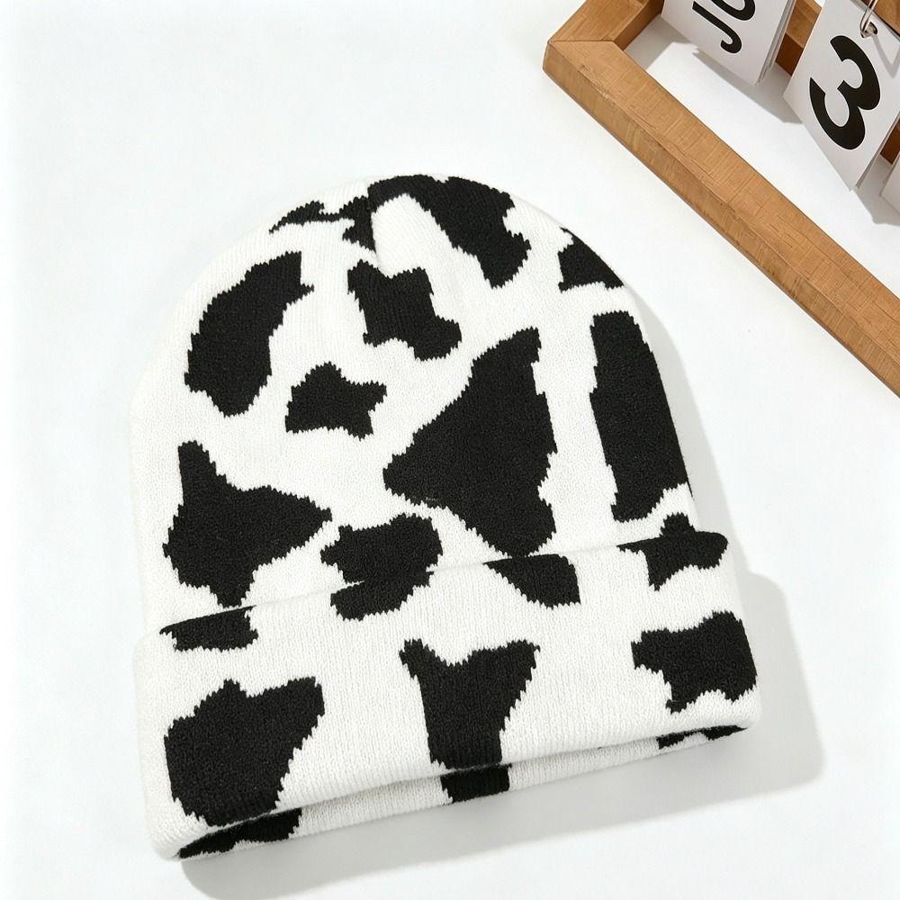Cow Print Knitted Hat Windproof Warm Hat New Street Cap Unisex