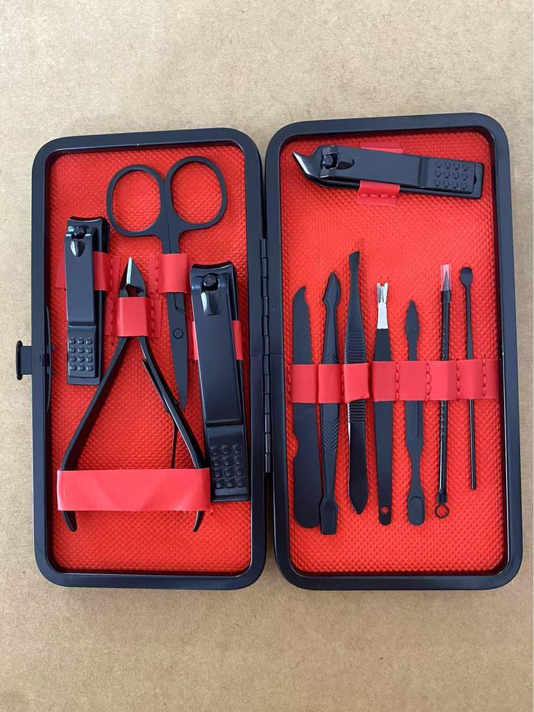 24-Piece Black and Red Nail Clipper Set - Stainless Steel Manicure and Pedicure Tools