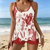 Damen Tankini Badeanzug 2-teilig Aquarell Blumenfragmente Pflanzenprint Urlaubs Badeanzüge