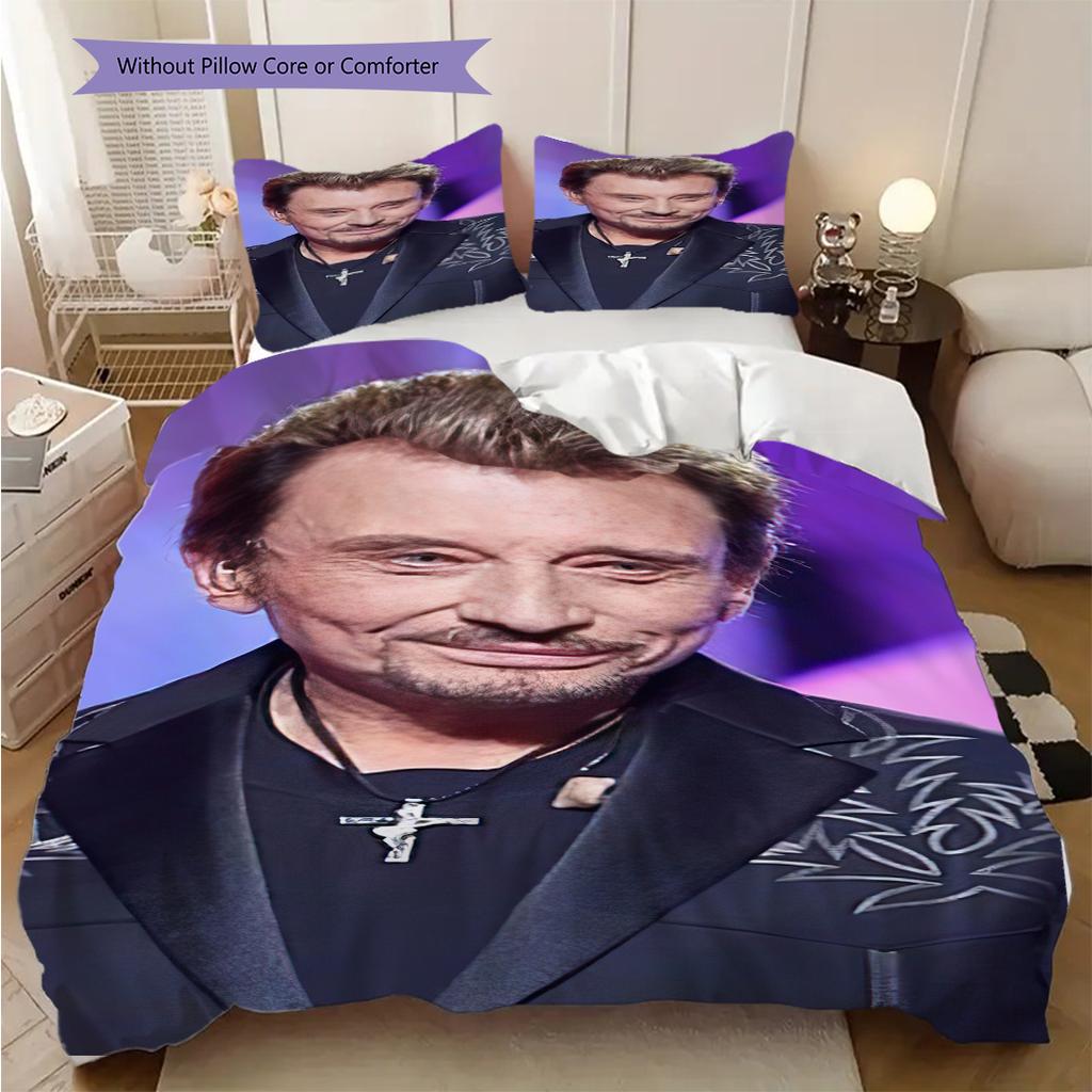 Musician and actor Johnny Hallyday bedding, duvet cover, pillowcase, home decoration, birthday gift (1 * duvet cover+2 * pillowcase, coreless)