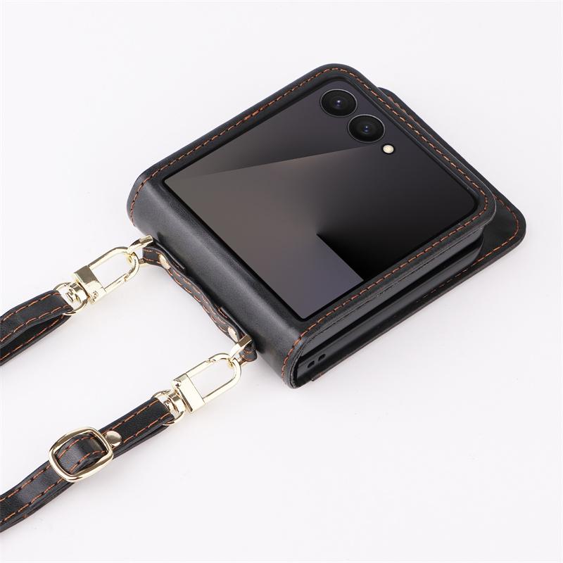 For Samsung Z Flip 7 Bags Crossbody Leather Cards Slot Wallet Bag Case For Galaxy Z Flip 7 Portable Lanyard Pocket Cover