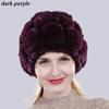 New Arrival Flowers Real Fur Hats Winter Russian Women Natural Rex Rabbit Fur Caps Lady Genuine Rex Rabbit Fur Beanies Cap