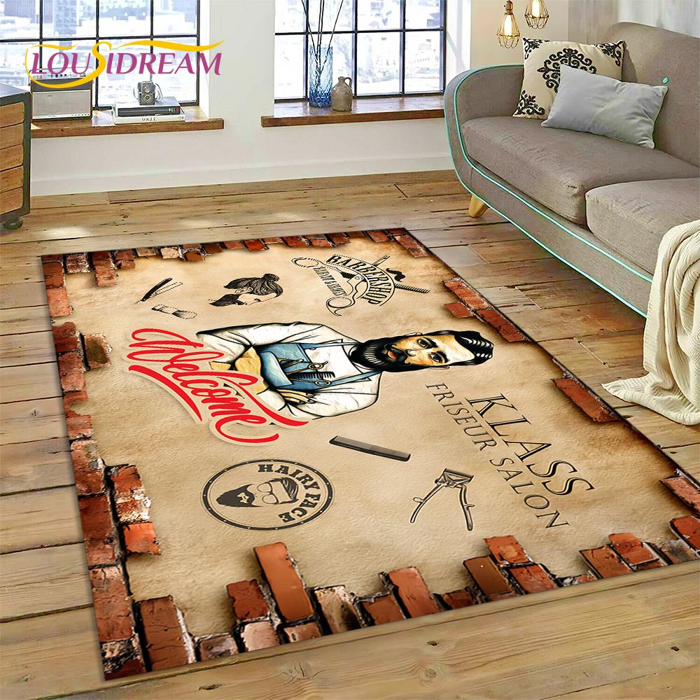 Fashion Barber Shop Logo Skull Vintage Rug Carpet for Living Room Bedroom Decor,Floor Mat Non-slip Decoration for Sofa Doormat