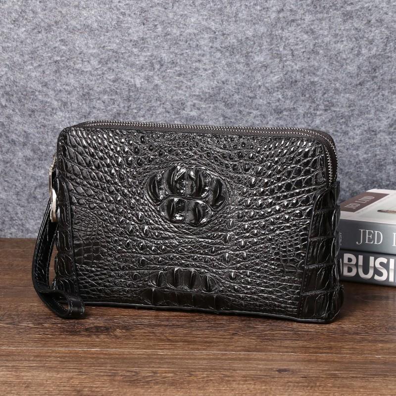 New Crocodile Bone Pattern Men s Handbag Double Zipper Large Business Clip Bag Capacity Password Lock Wallet 27x6x16 чёрный