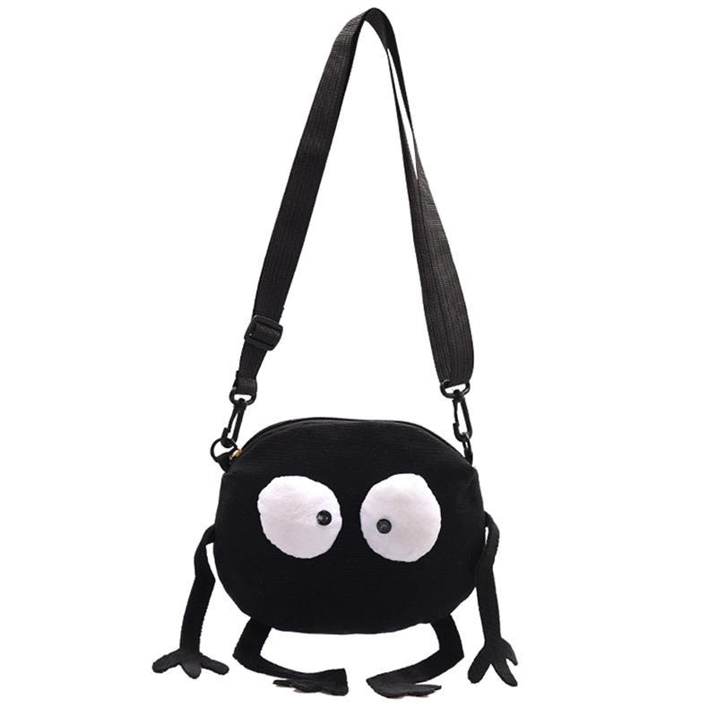 Big Eyes Canvas Girls Shoulder Bag Cute Black Briquettes Messenger Bag