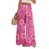Women Summer Boho Palazzo Pants High Waist Wide Leg Floral Printing Casual Trousers With Pockets