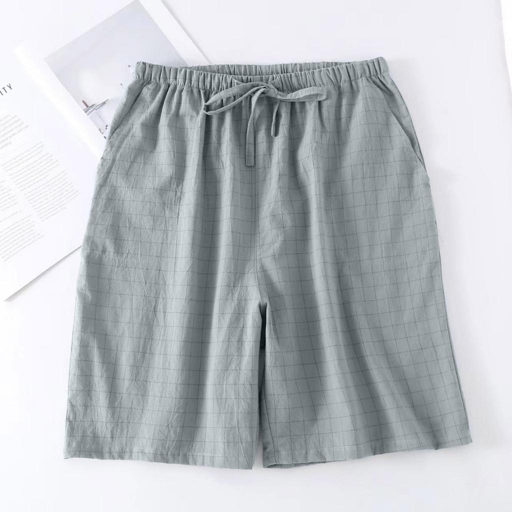 Leichte Herren-Karo-Lounge-Shorts mit elastischem Bund, Baumwoll-Schlafanzugunterteil, Lockere Passform