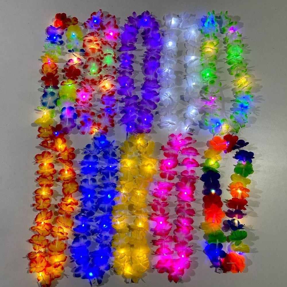 10Pcs Vibrant LED Hawaiian Leis Artificial Faux Flower Garland Necklace Luau Party