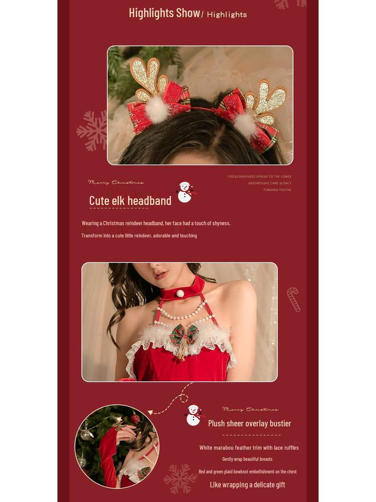 Lenjerie de Crăciun roșie cu dantelă halterneck, pijama